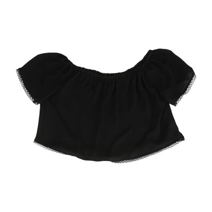 Black Solid Short Sleeve Blouse