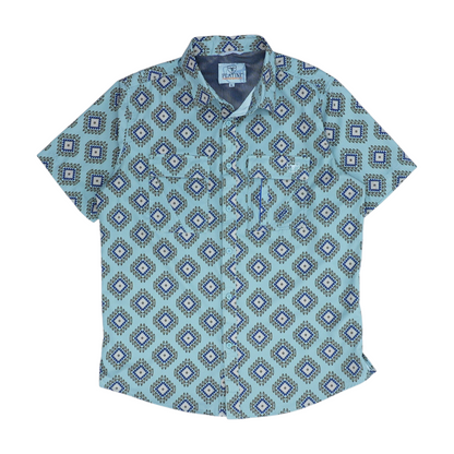 Green Print Short Sleeve Button Down
