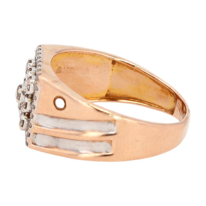 .50 ct 14K Two Tone Gold Square Pave Diamond With Demantoid Garnet Signet Ring