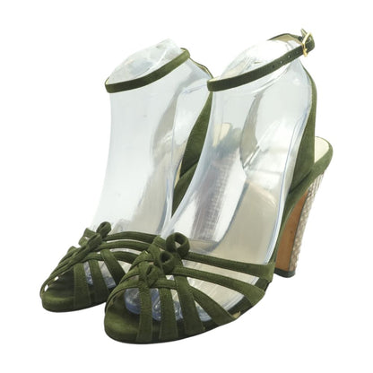 Green Suede and Snakeskin Leather Heeled Sandals
