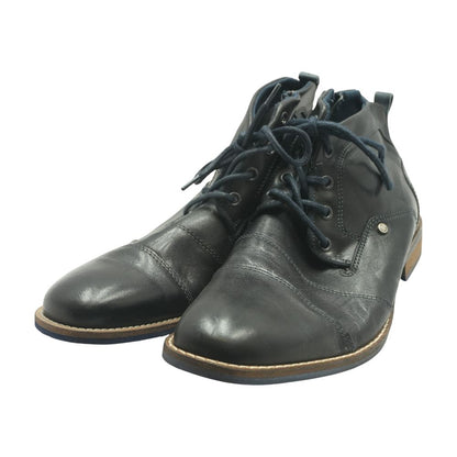 Navy Leather Lace Up Boots