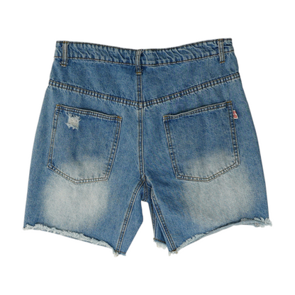 Blue Solid Denim Shorts