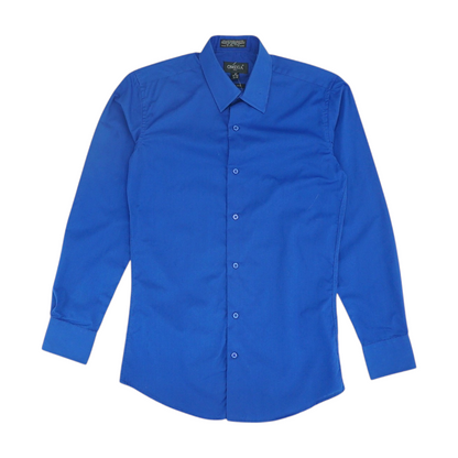 Blue Solid Long Sleeve Button Down