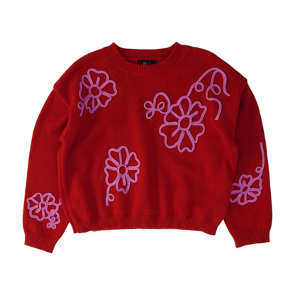 Red Floral Pullover Sweater