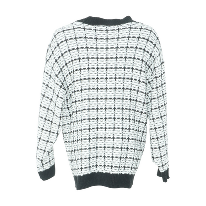 White Plaid Cardigan Sweater