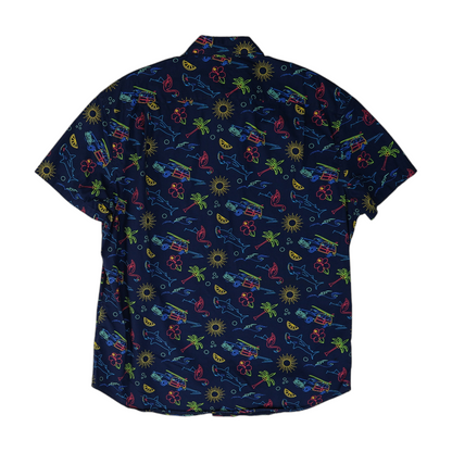 Navy Print Short Sleeve Button Down