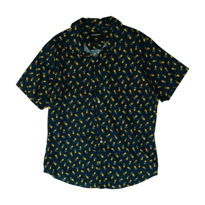 Navy Graphic Short Sleeve Button Down
