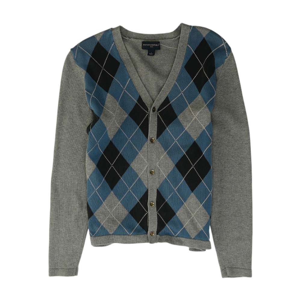Gray Argyle Cardigan Sweater