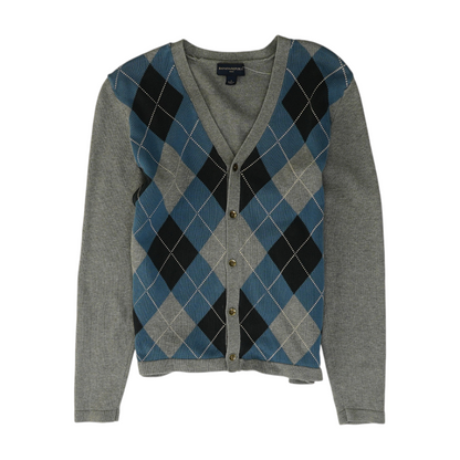 Gray Argyle Cardigan Sweater