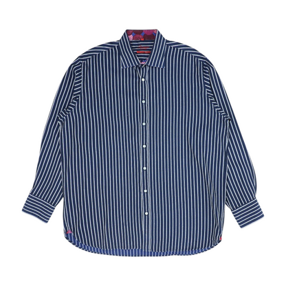 Navy Big & Tall Striped Long Sleeve Button Down