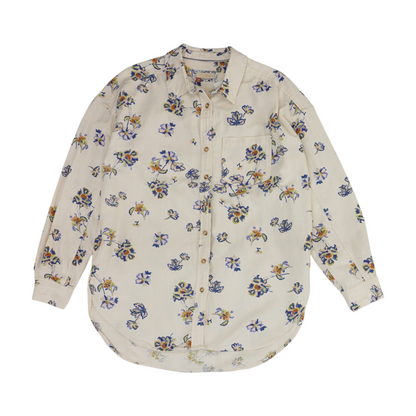 Beige Floral Flannel Button Down