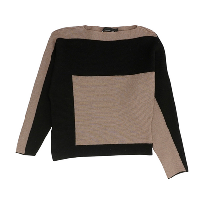 Brown Color Block Pullover Sweater