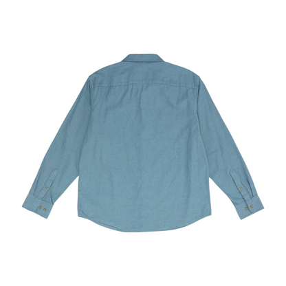 Blue Solid Long Sleeve Button Down
