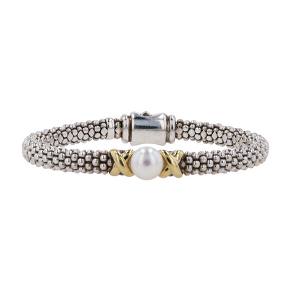 Sterling Silver Cultured Pearl Chain Bracelet