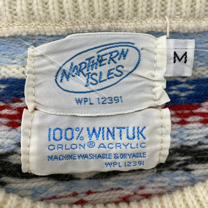 Vintage White Print Pullover Sweater