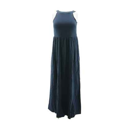 Navy Solid Midi Dress