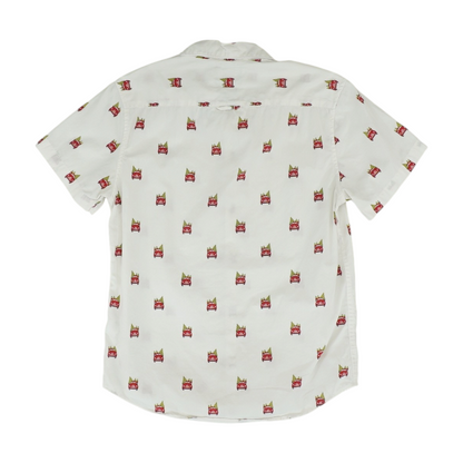 White Graphic Short Sleeve Button Down