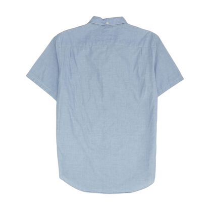 Blue Solid Short Sleeve Button Down