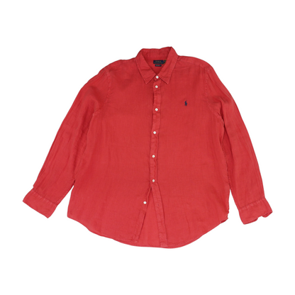 Red Solid Long Sleeve Button Down