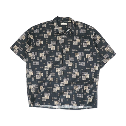 Black Print Short Sleeve Button Down