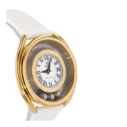 Gold-Tone Around The Time Stainless Steel Watch W/ White Leather Band