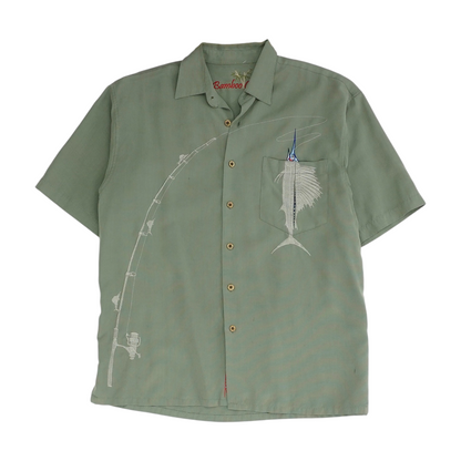 Green Solid Short Sleeve Button Down
