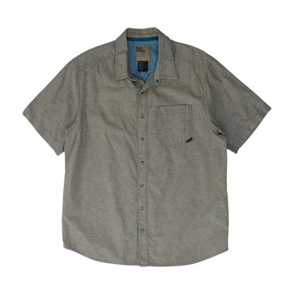 Brown Solid Short Sleeve Button Down