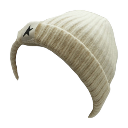 White Wool Beanie with Black Star