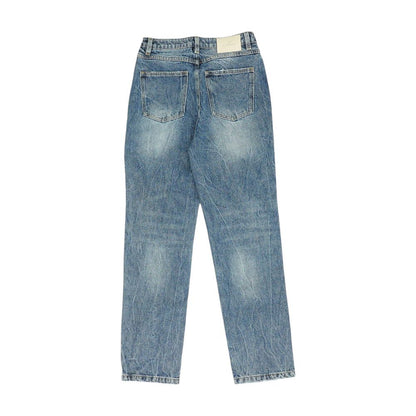 Blue High Rise Straight Leg Jeans