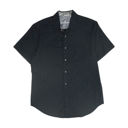 Black Print Short Sleeve Button Down
