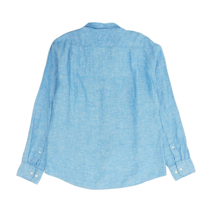 Blue Solid Long Sleeve Button Down
