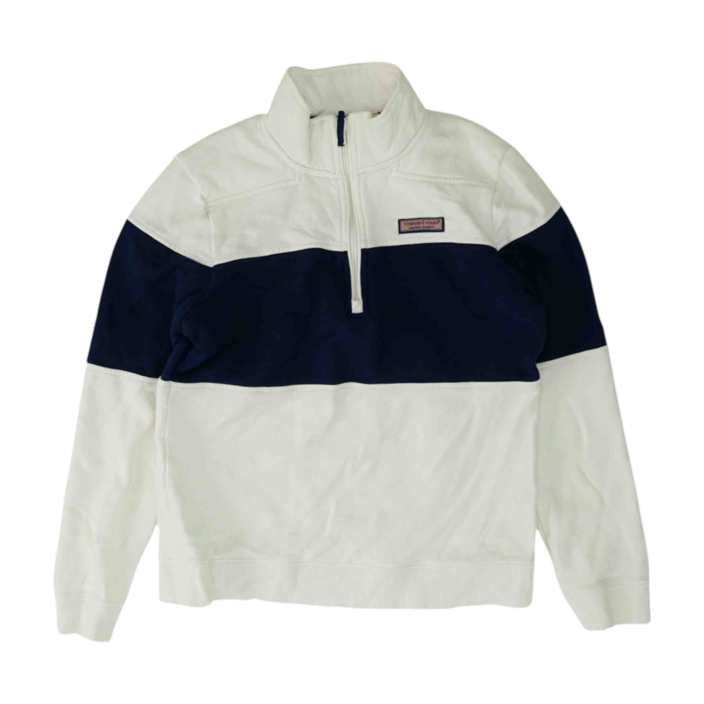 White Color Block 1/4 Zip Pullover