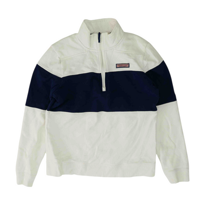 White Color Block 1/4 Zip Pullover