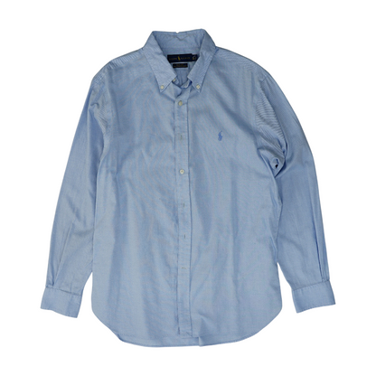 Blue Solid Long Sleeve Button Down