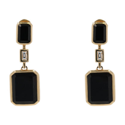 14K Gold Rectangle Black Onyx And Diamond Accent Dangle Earrings
