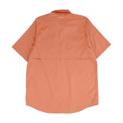 Orange Solid Short Sleeve Button Down