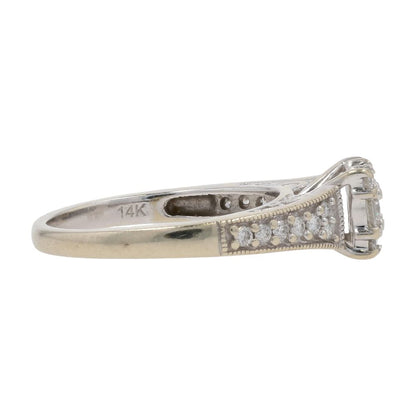1/2 Ct 14K White Gold Round Diamond Center And Accented Shank Engagement Ring