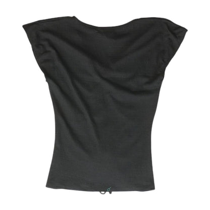 Black Solid Short Sleeve Blouse