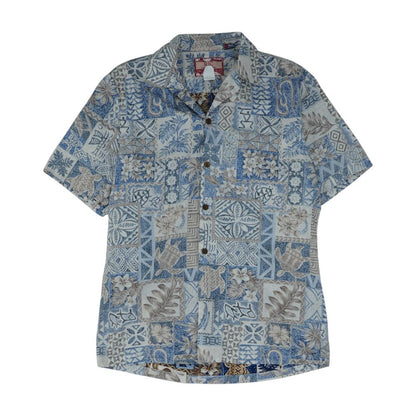 Blue Graphic Short Sleeve Button Down