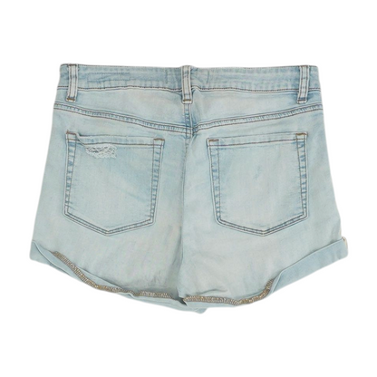 Blue Solid Denim Shorts