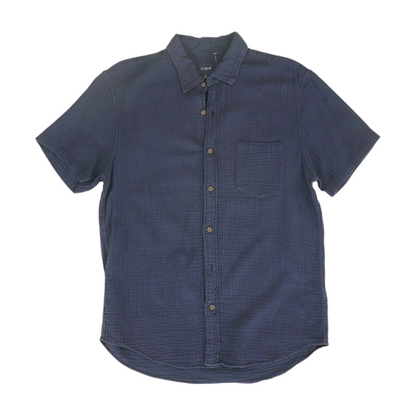 Navy Solid Short Sleeve Button Down