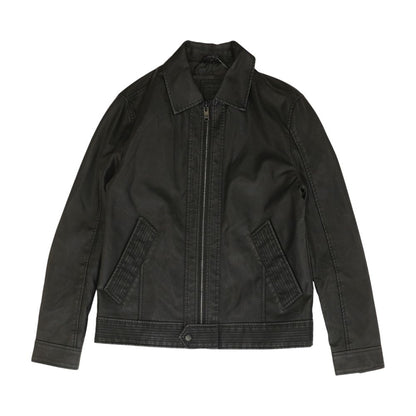 Black Solid Faux Leather Jacket