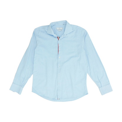 Blue Solid Long Sleeve Button Down