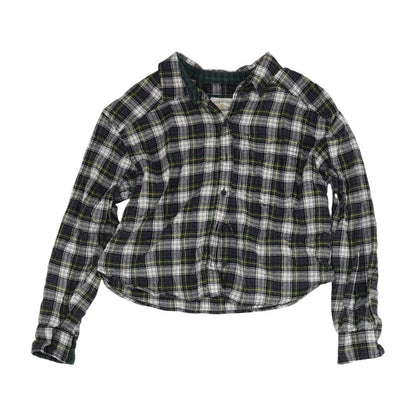 Blue Cropped Plaid Button Down