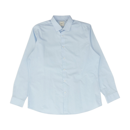 Blue Solid Long Sleeve Button Down