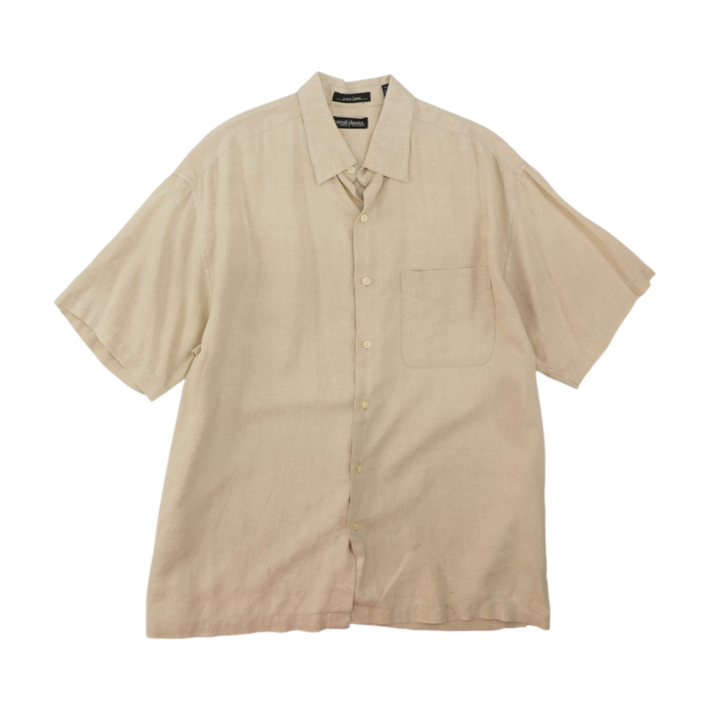 Tan Solid Short Sleeve Button Down