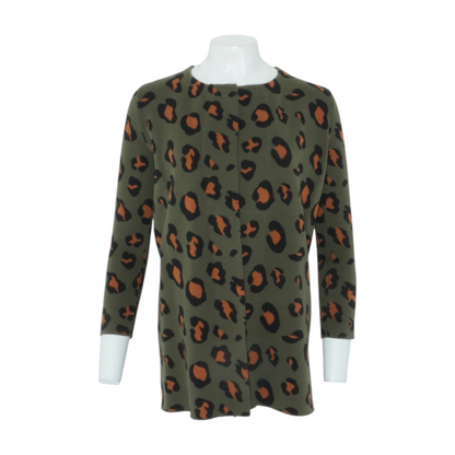 Green Petite Animal Print Cardigan Sweater