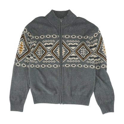 Gray Print Cardigan Sweater