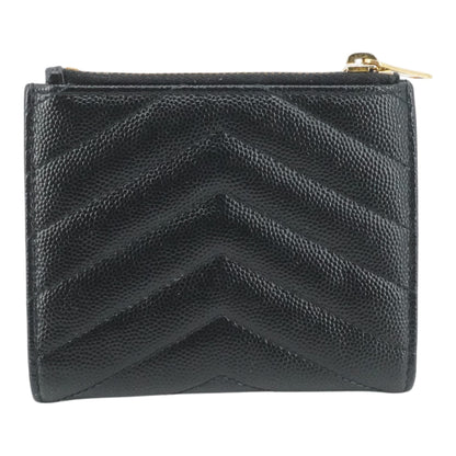 Black Cassandre Matelasse Bi-Fold Wallet in Grain De Poudre Embossed Leather