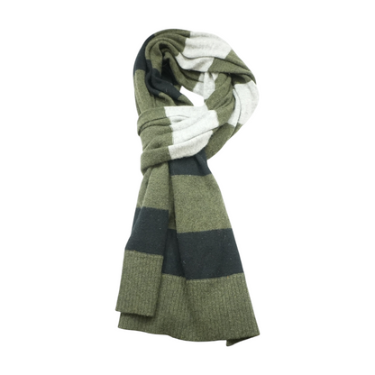 Green Striped 100% Cashmere Scarf